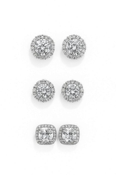 Kit Brincos Imperial, Imperial Quadrado e Imperial 3 Banhado A Ouro Branco BRI206-BRI205-BRI192