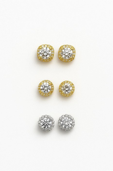 Kit Brincos Imperial, Imperial 3 e Imperial Quadrado Banhado A Ouro 18k BRI189-BRI204-BRI206