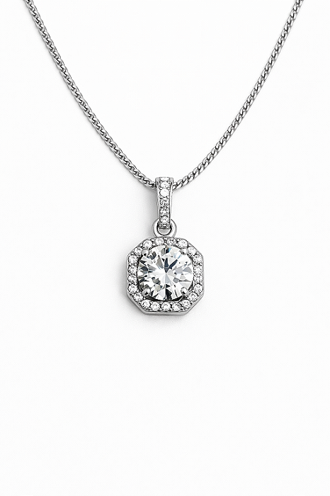 Corrente Veneziana 50cm 1mm + Pingente Imperador Quadrado (11x11mm) Banhado A Ouro Branco COR002-PIN148