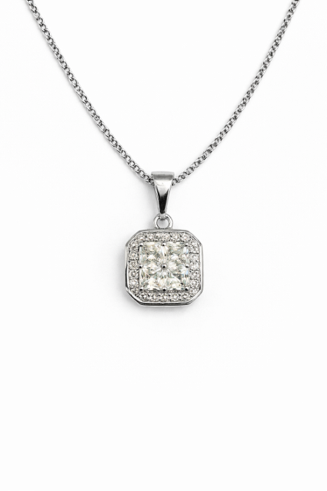 Corrente Veneziana 50cm 1mm + Pingente Imperial Quadrado (10x10mm) Banhado A Ouro Branco COR002-PIN152