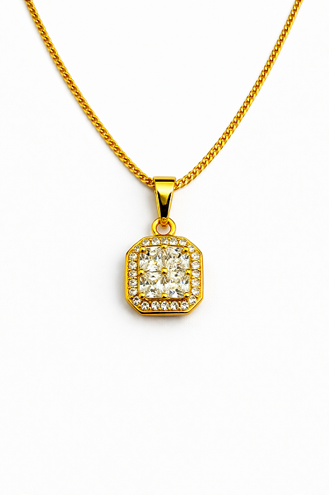 Corrente Grumet 50cm 1,4mm + Pingente Imperial Quadrado (10x10mm) Banhado A Ouro 18k COR014-PIN151