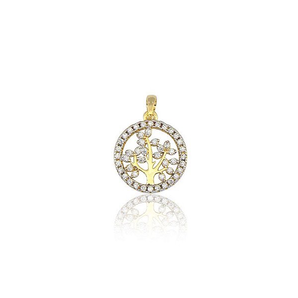 Pingente Circulo Arvore Cravejado Banhado a Ouro 18k PIN155