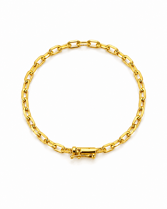 Pulseira Elo Cadeado 4mm Fecho Bomba Banhada A Ouro 18K PUL065