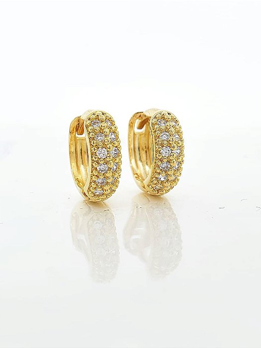 Brinco Masculino Par Argola Cravejada Com 12 Pedras (11,5X3,9mm) Banhada A Ouro 18K BRI010