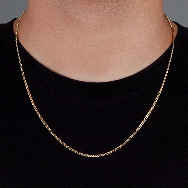 Corrente Grumet 60cm 2mm Fecho Tradicional Banhada A Ouro 18k COR007