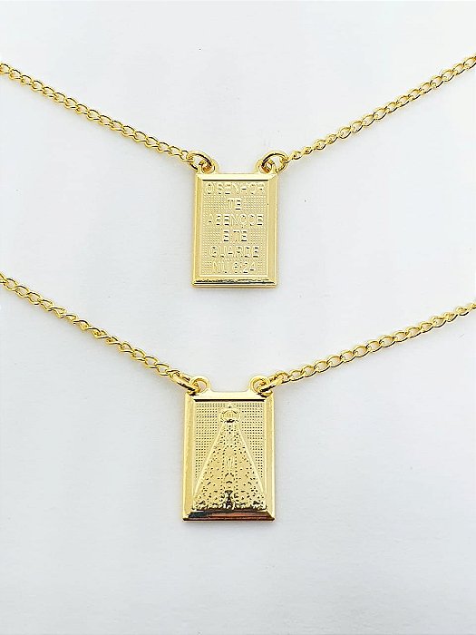 Escapulário Corrente Grumet Jesus/Nossa Senhora 70cm 10mmX14MM Banhado A Ouro 18k ESC007