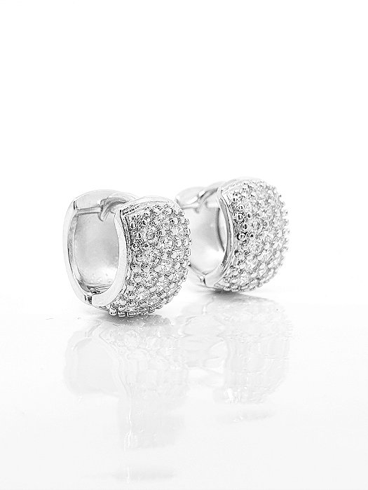 Brinco Masculino Par Argola Cravejada Com 16 Pedras (13,3X7,7mm) Banhada A Ouro Branco BRI004