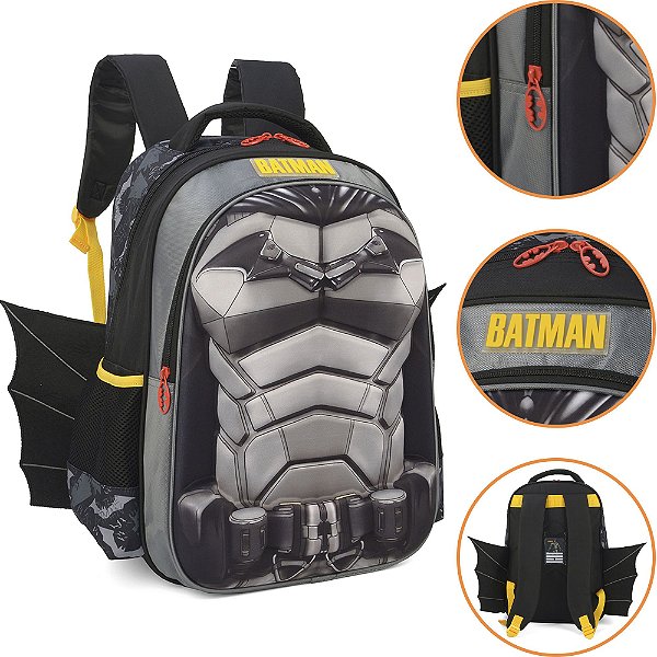 Batman - Mochila Escolar Super Herói com Asas Preta