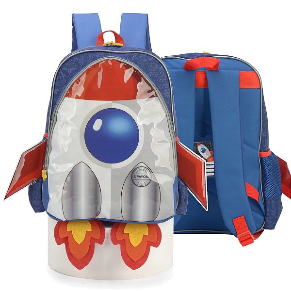 Mochila Escolar Infantil Masculina Foguete Azul - Style Store Brasil