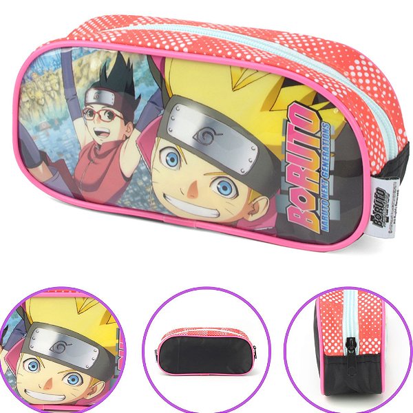 Estojo Escolar Infantil Simples Boruto Vermelho Luxcel