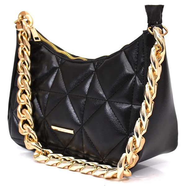 Bolsa Meia Lua Alça Corrente Grossa de Ombro - Turquia Preta