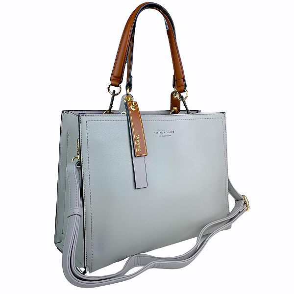 Bolsa Grande Quadrada Veryrio VR2786 Nova Coleção Luxo - Halifax Cinza