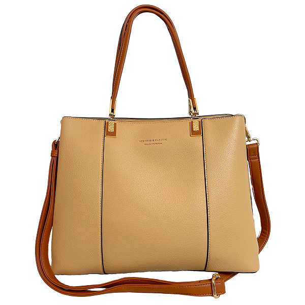 Bolsa Feminina Grande Transversal Veryrio Original - Angers Bege