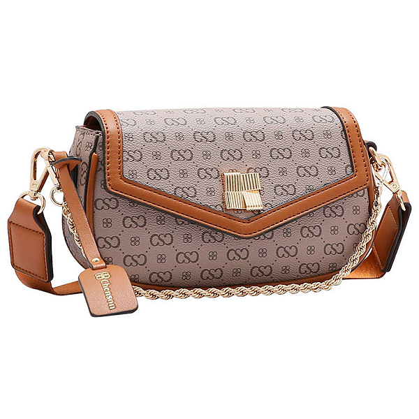 Bolsa de Festa Pequena Monograma com Dourado Chenson - Denver Natural Caqui