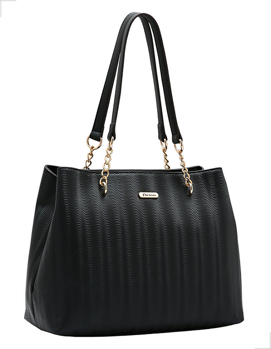 Bolsa Feminina Chenson Textura Waves 3485319 Grande de Ombro Boone Preta