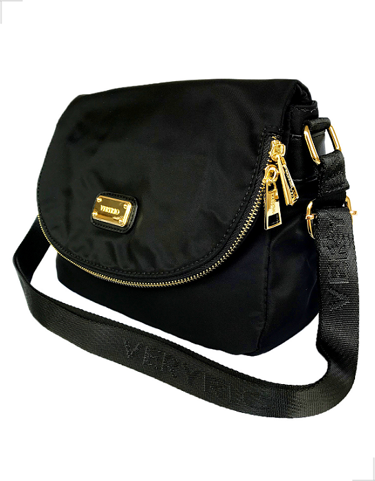 Bolsa Feminina Transversal Impermeável de Nylon Tactel Lona Veryrio VR1912 - Torino Preta