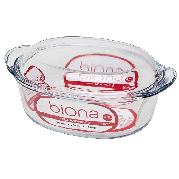 Assadeira de Vidro Borosilicato oval - Com Tampa - 4700ml - Transparente