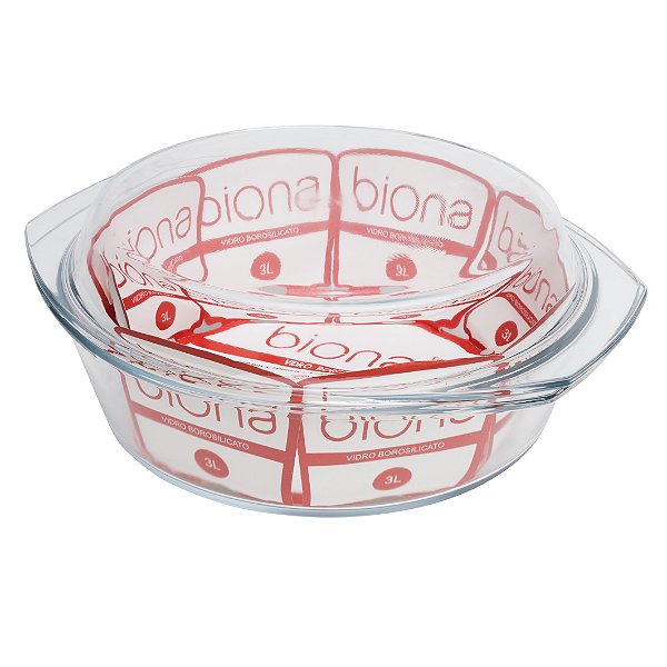 Assadeira de Vidro Borosilicato Redonda - Com Tampa - 3L- Transparente