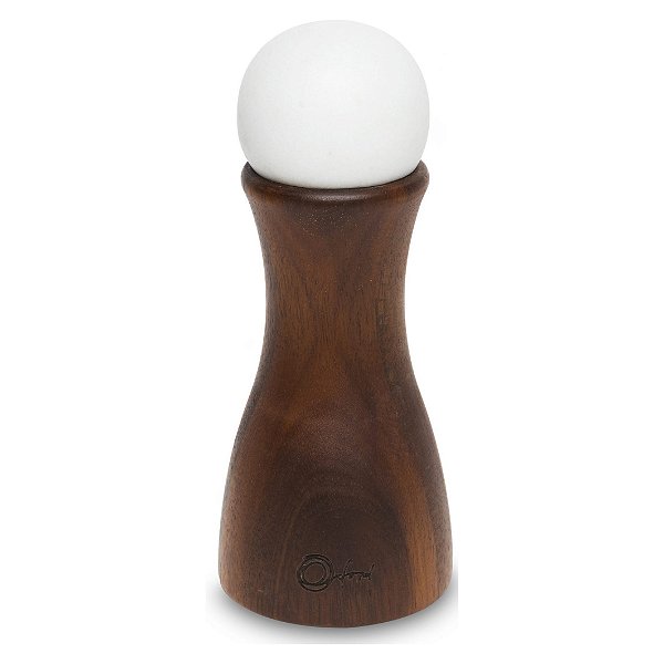 Moedor de Pimenta em Madeira e Mármore Branco - 15,3cm