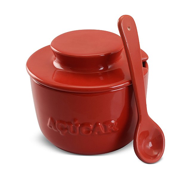 Açucareiro com colher - 350gr - Vermelho