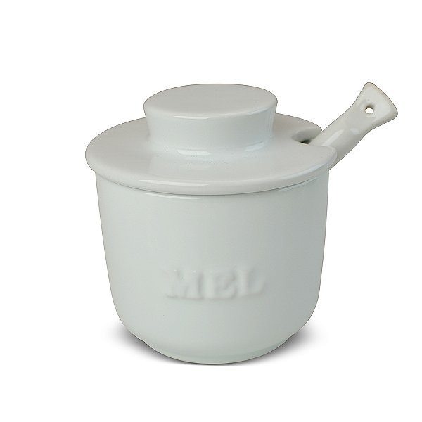 Pote de mel/Meleira com colher boleadora - 250gr - Branco