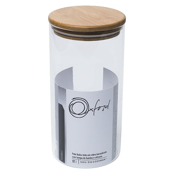 Potes Bahia de Vidro Borosilicato 1,2L com  Tampa de Bambu