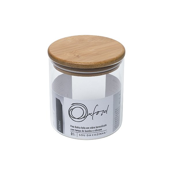 Potes Bahia de Vidro Borosilicato 600ml com Tampa de Bambu