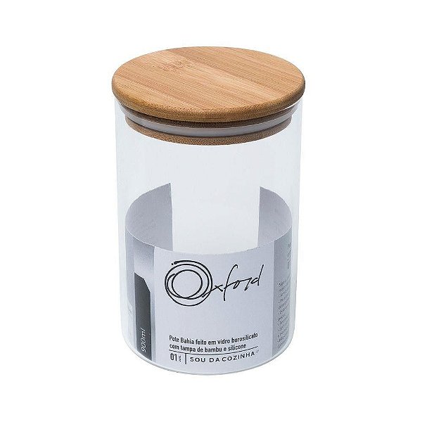 Potes Bahia de Vidro Borosilicato 900ml com Tampa de Bambu