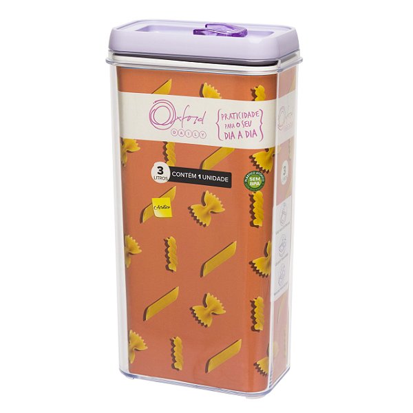 Potes Hermético de Acrílico Retangular 3L - Lavanda