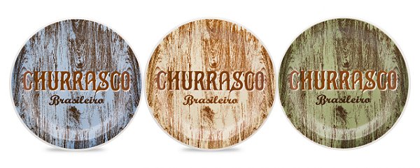 Kit 3 Pratos Rasos 26cm Churrasco Sortido
