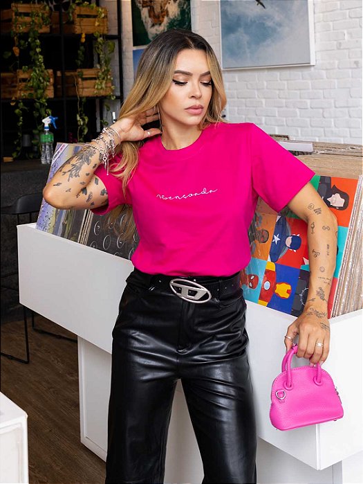 Tshirt Abençoada - Rosa Fucsia