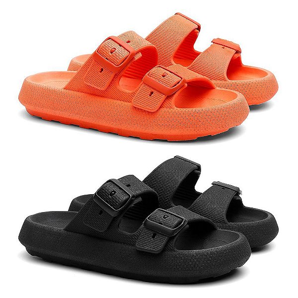 Kit 2 Sandália Birken Nuvem Slide Tira Dupla Fivela