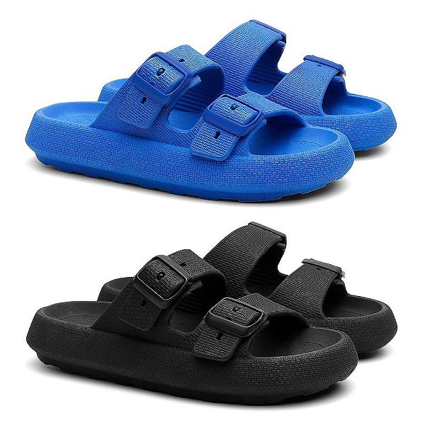 Kit 2 Sandália Birken Nuvem Slide Tira Dupla Fivela