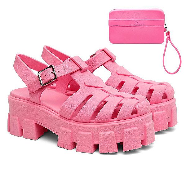 Kit Sandália Fisherman Tratorada Aranha + Carteira Casual Rosa PD