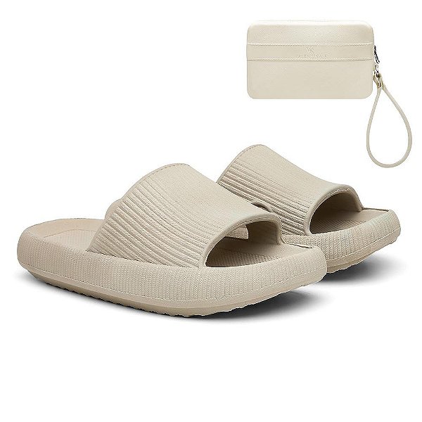 Kit Chinelo Nuvem Slide Tira Larga + Carteira Casual Off White