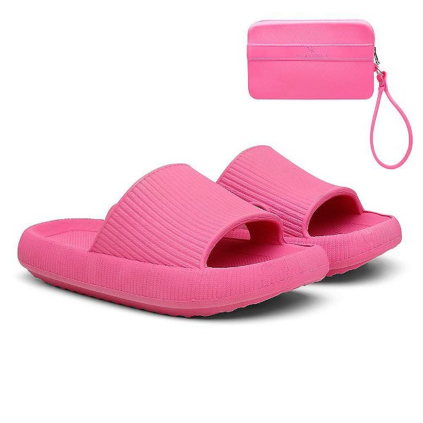 Kit Chinelo Nuvem Slide Tira Larga + Carteira Casual Pink