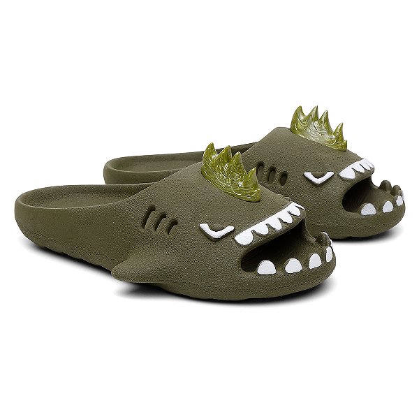 Chinelo Infantil Slide Sharky Fun Tubarão Punck Militar Divertido + 1 Barbatana Extra