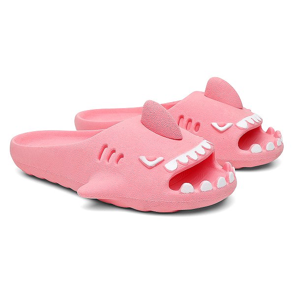 Chinelo Feminino Slide Sharky Fun Tubarão Rosa Divertido