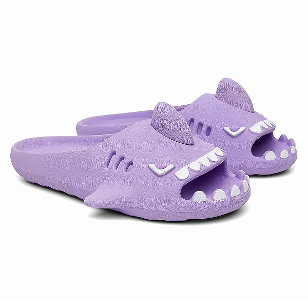 Chinelo Feminino Slide Sharky Fun Tubarão Lilas Divertido