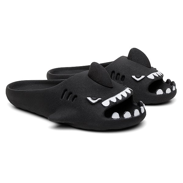 Chinelo Feminino Slide Sharky Fun Tubarão Preto Divertido