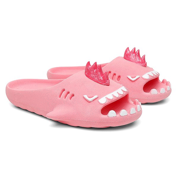 Chinelo Feminino Slide Sharky Fun Tubarão Punck Rosa Divertido + 1 Barbatana Extra