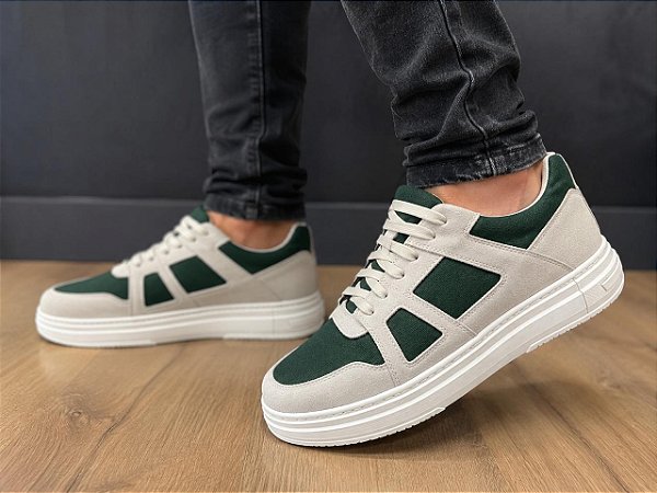 Tênis Masculino em Couro e Lona Casual Confortável