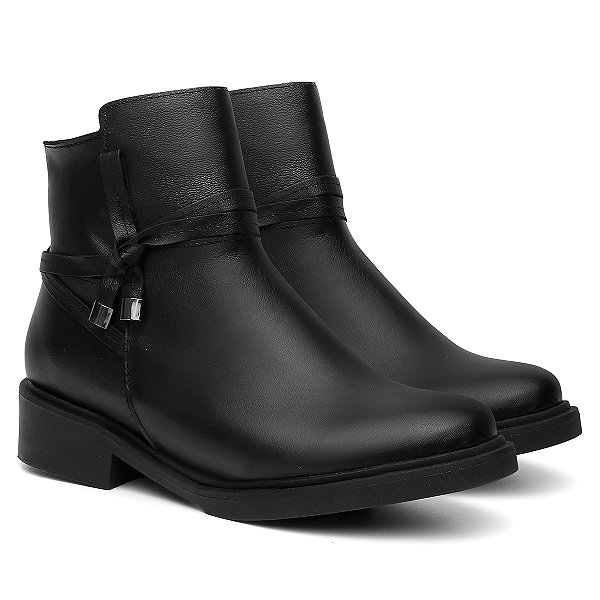 Bota Feminina Cano Curto, Salto Baixo, Conforto, Preto