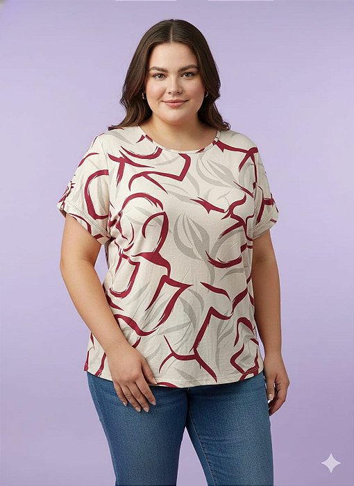 Blusa Manga Curta Visco Estampada 9014