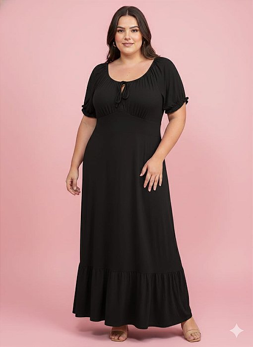 Vestido Manga Curta Ciganinha Longo Viscolinho VVC94