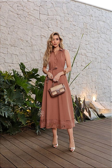 VESTIDO VERÔNICA MARROM MOCHA MOUSSE
