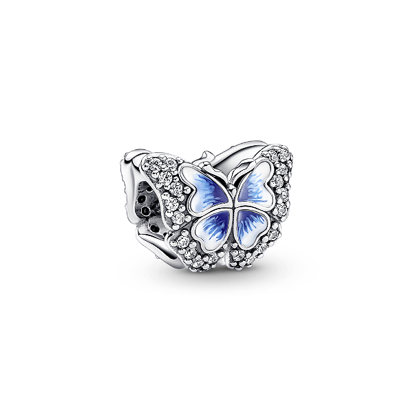 Charm Prata Borboleta Azul Brilhante