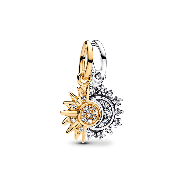Charm Pendente Duplo Sol E Lua Em Dois Tons