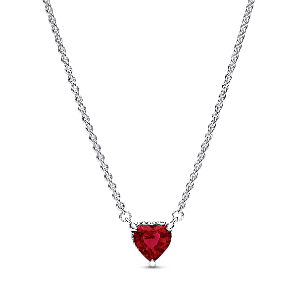 Colar De Prata Coracao Vermelho Brilhante