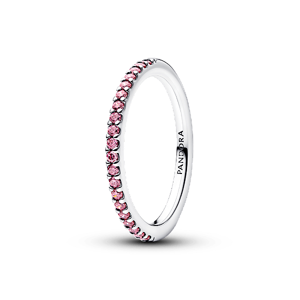 Anel De Prata Em Pave Rosa